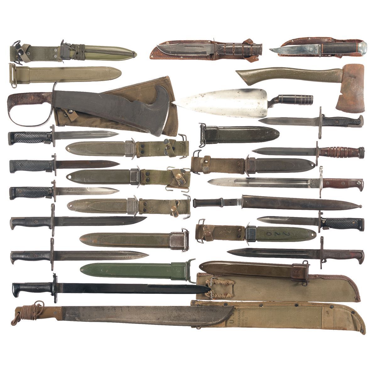 knives, machetes, axes and various blades